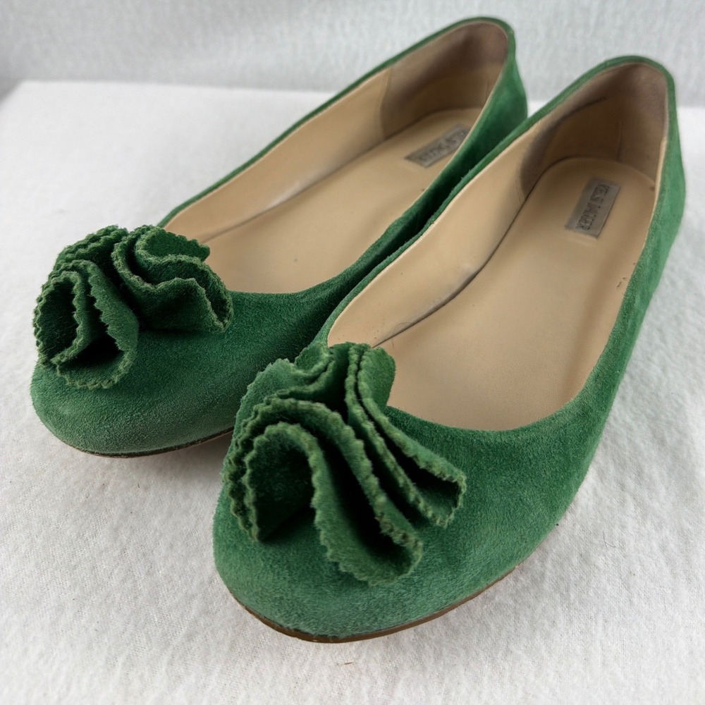 Kelsi Dagger Inna Green Suede Ruffle Flower Ballet Flats 10 Coquette Whimsical